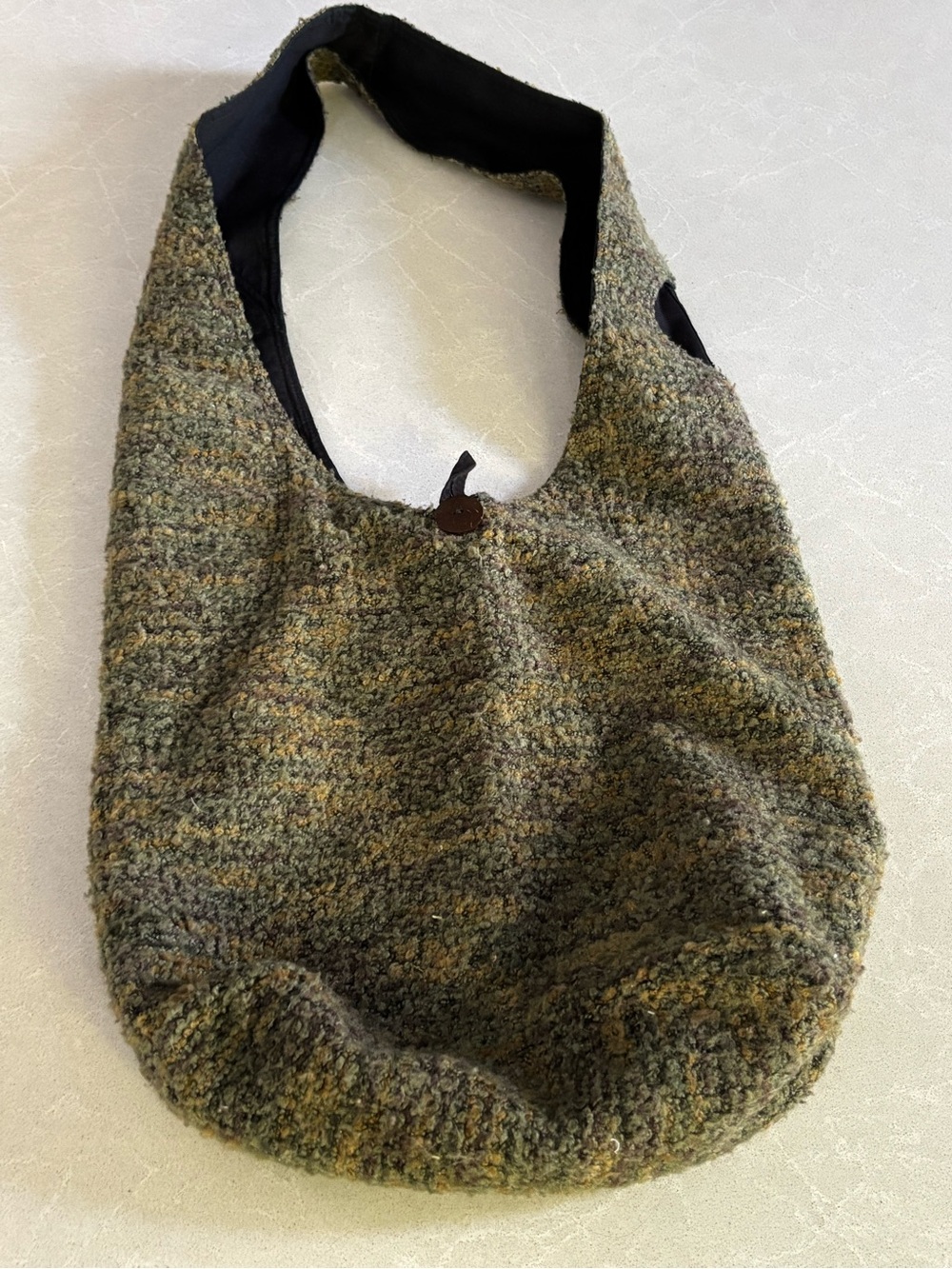 Artisan Hand Knit Nepal Marled Bouclé Slouchy Hobo Shoulder Bag Olive Green